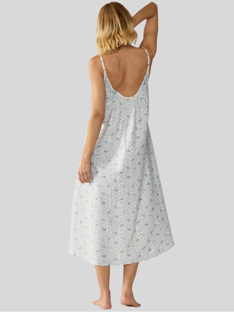 Coyuchi Isla Organic Cotton Night Dress In Tidal Meadow Blue & White — image 2 of 4